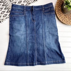 New York & Company Faded Distressed Fit and Flare Jeans Skirt